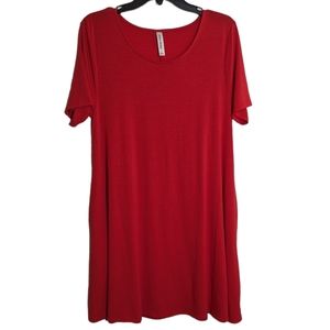 ZENANA PREMIUM Red Scoop Neck Knit Dress with Pockets Size‎ L
